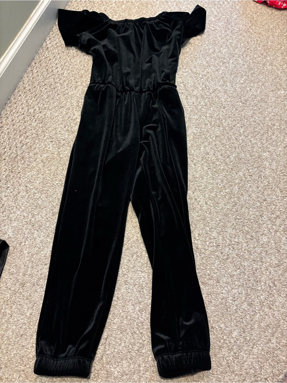Velvet short sleeve Black Jumpsuit